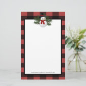 Glimlachende sneeuwman Buffalo Plaid gepersonalise Briefpapier (Staand voorkant)