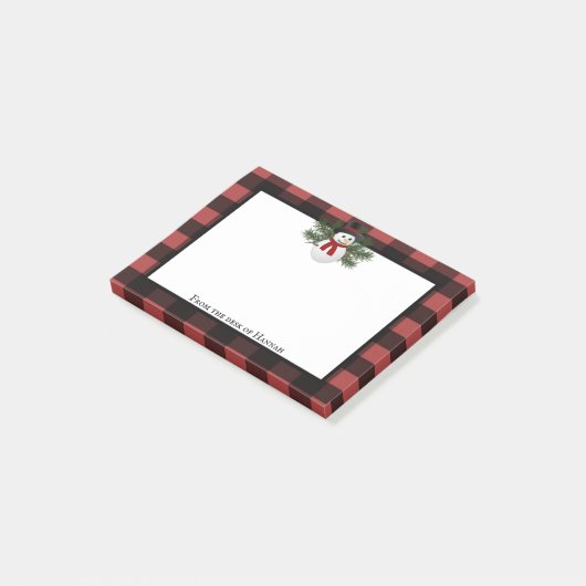 Glimlachende sneeuwman Buffalo Plaid gepersonalise Post-it® Notes (Schuin)