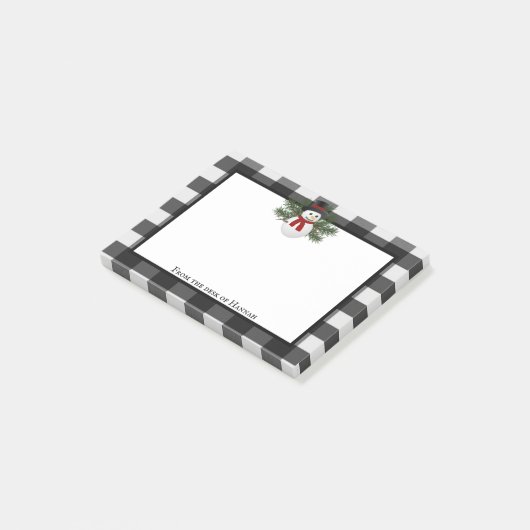 Glimlachende sneeuwman Buffalo Plaid gepersonalise Post-it® Notes (Schuin)