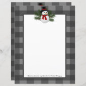 Glimlachende sneeuwman Buffalo Plaid Papier Statio (Voorkant / Achterkant)