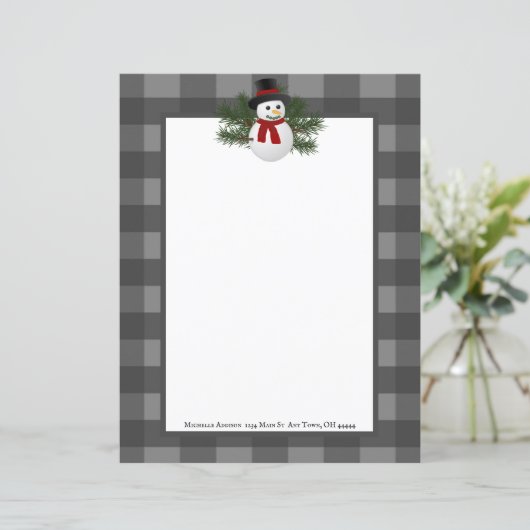 Glimlachende sneeuwman Buffalo Plaid Papier Statio (Staand voorkant)