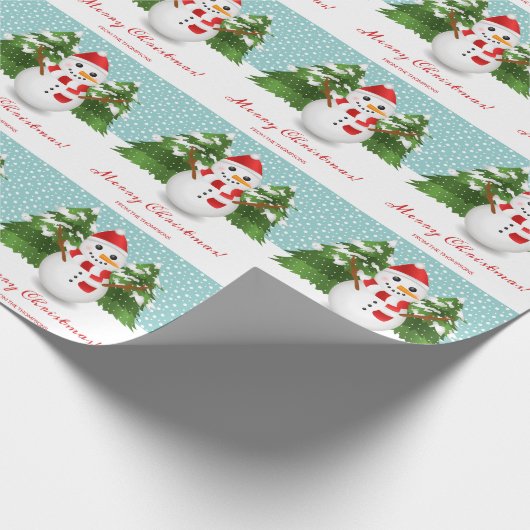 Glimlachende sneeuwman in het winterbos Vrolijk Ke Cadeaupapier (Hoek)