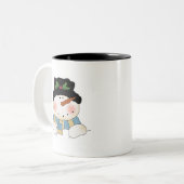 Glimlachende Sneeuwman Tshirts en geschenken Tweekleurige Koffiemok (Voorkant links)