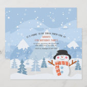 Glimlachende sneeuwman verjaardagsfeestje uitnodig kaart (Voorkant / Achterkant)