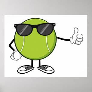 Glimlachende tennisbal met zonnebril poster
