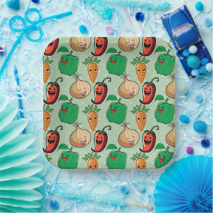 glimlachende Veggies Papieren Bordje