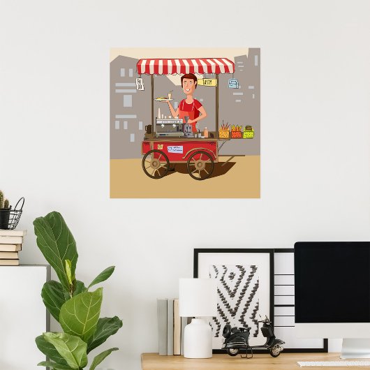 Glimlachende Verkoper van Straatvoedsel Kleurrijke Poster