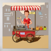 Glimlachende Verkoper van Straatvoedsel Kleurrijke Poster (Voorkant)