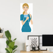 Glimlachende verpleegster met spuit poster (Thuiskantoor)