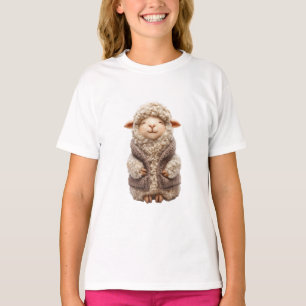 Glimlachende Vilt Schaap in Bruin Vest Kinderen T-shirt