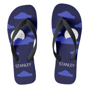 Glimlachende Volle Maan met Wolken: Donkerblauw Teenslippers