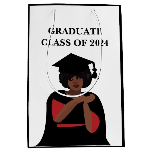 Glimlachende Vrouw Zwart-wit Afstuderen Medium Cadeauzakje (Voorkant)