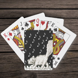 Glimlachende Winking Fluffy White Cat op Piano Fie Pokerkaarten