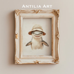  Glimlachende Witte Haai Schilderen Mariene Vissen Poster