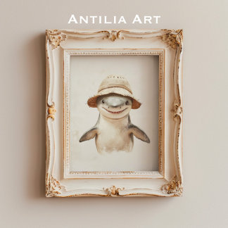  Glimlachende Witte Haai Schilderen Mariene Vissen Poster