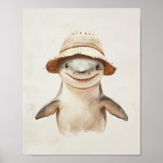 Glimlachende Witte Haai Schilderen Mariene Vissen Poster (Voorkant)