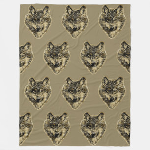 Glimlachende wolfskop - lijnen silhouet 3 fleece deken