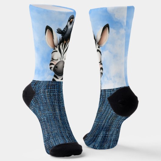 Glimlachende Zebra en vogel Sokken (Gebogen)