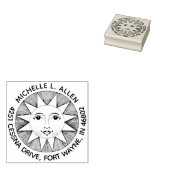  glimlachende zon aangepaste ronde retour adres 	rubberstempel (Gestempeld)