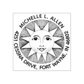  glimlachende zon aangepaste ronde retour adres 	rubberstempel (Afrduk)