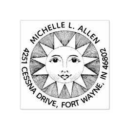  glimlachende zon aangepaste ronde retour adres 	rubberstempel