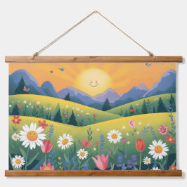 Glimlachende zon & Happy Flowers Tapestry – Helder Hangend Wandkleed