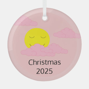 Glimlachende zon met Popcorn Clouds: Hazy Pink Glas Ornament