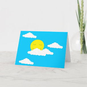 Glimlachende zon met wolken: Turquoise Blank Kaart