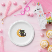 Glimlachende zwarte kat met gloeiende groene ogen  papieren bordje (Feest)