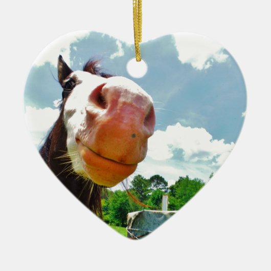 glimlachte paarden keramisch ornament (Voorkant)