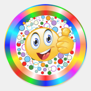 Glimlende duimen omhoog Emoji en Regenboogcirkels Ronde Sticker