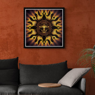 Glimlende gouden Mandala Sun AI Art Poster