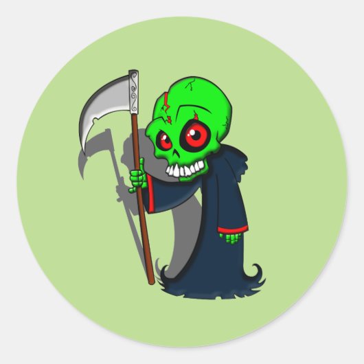 glimlende grim Reaper illustratie Creepy Cool Ronde Sticker (Voorkant)