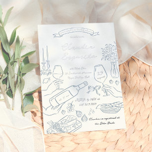 Glimmend grillig hand geïllustreerd Vrijgezellenfe Folie Uitnodiging