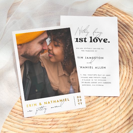 Glimmend Niets Fancy Gewoon Liefde Retro Bruiloft Folie Uitnodiging