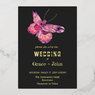 Glimmende roze vlinder folie uitnodiging