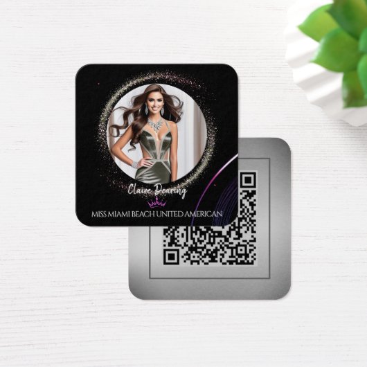 Glimmer Dust QR Code Photo Profile Card Vierkante Visitekaartjes (Bureau)