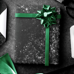 Glimmering Onyx Grunge   Black Silver Glam Damask Cadeaupapier