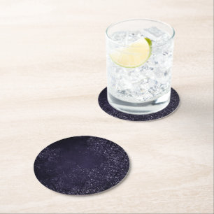 Glimmery Indigo Grunge   Midnight Paars Damask Ronde Kartonnen Onderzetter