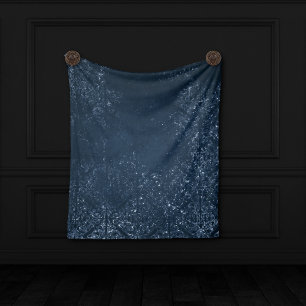 Glimmery Navy Grunge   Donker saffierblauw damast Fleece Deken