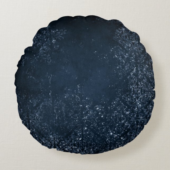 Glimmery Navy Grunge | Donker saffierblauw damast Rond Kussen (Voorkant)