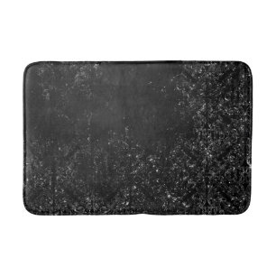 Glimmery Onyx Grunge   Silvery Black Glam Damask Badmat