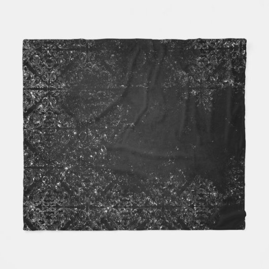 Glimmery Onyx Grunge | Silvery Black Glam Damask Fleece Deken (Voorkant (Horizontaal))