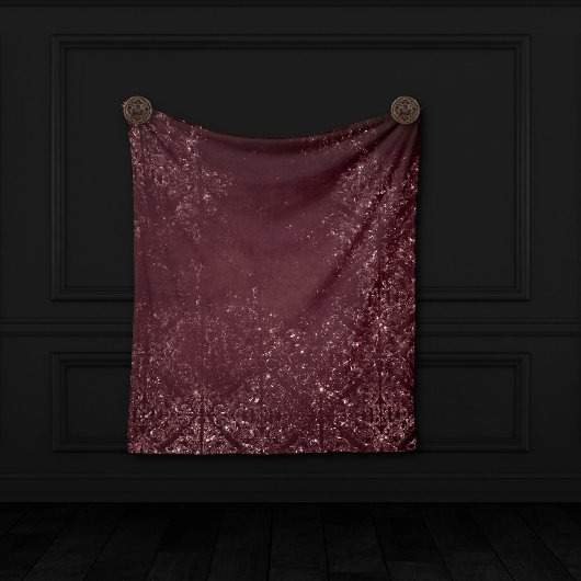 Glimmery Wine Grunge | Sangria Bordeaux Damask Fleece Deken