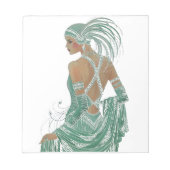 Glimpse of Elegance: Groene Rugloze Jurk Design Notitieblok (Voorkant)