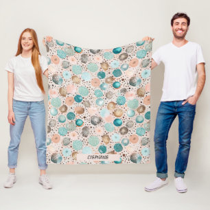 Glinsterend Abstract puntpatroon in turquoise, roz Fleece Deken