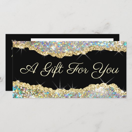 glinsterend gouden glitters cadeaubon (Voorkant / Achterkant)