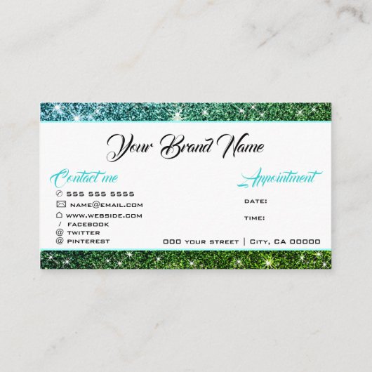 Glinsterende Blauwgroen Glitter Cosmetics Hair Mak Visitekaartje (Achterkant)