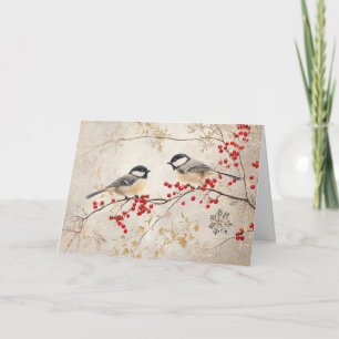 Glinsterende Chickadees met rode bessen Kaart