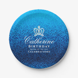 Glinsterende Crown Blue Papieren Bordje